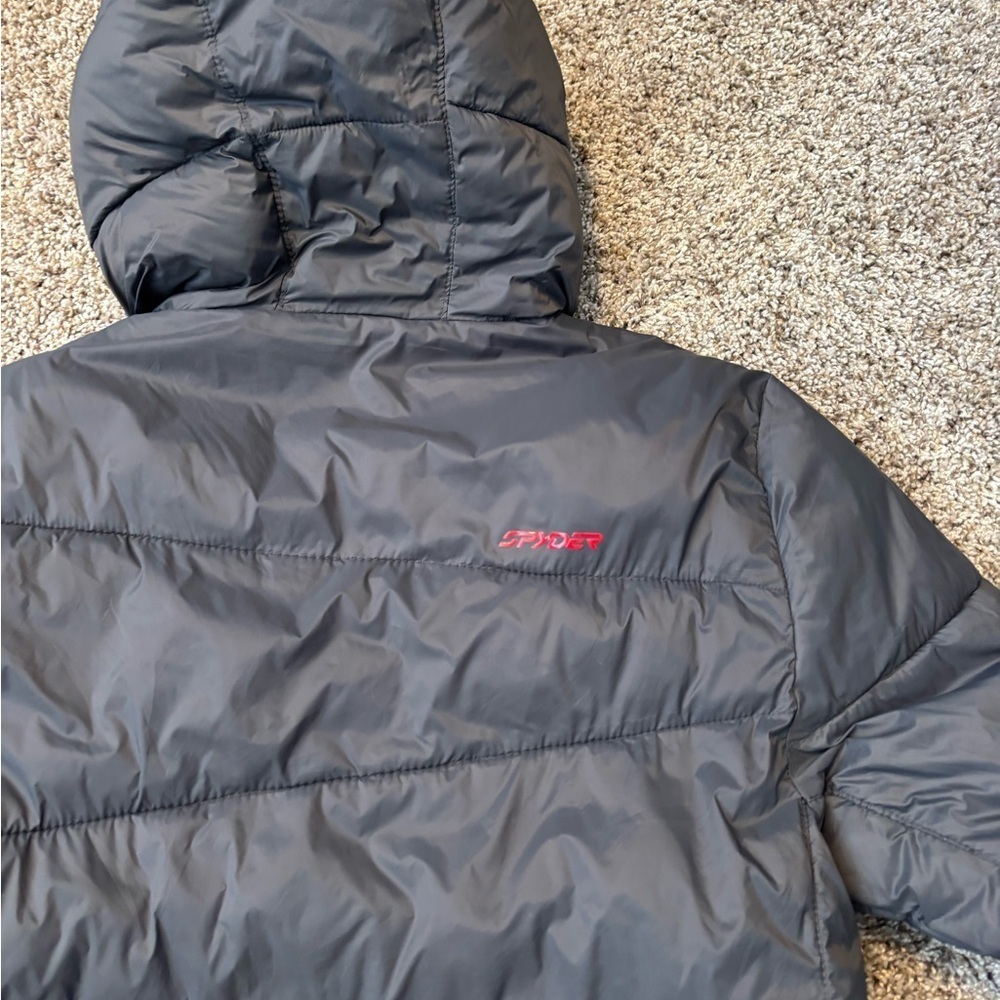Spyder Men Charcoal and Crimson Puffer Jacket - Picture 10 of 14